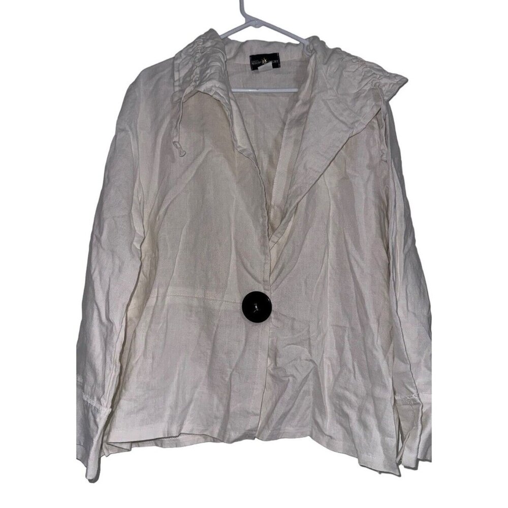 Vintage Connie’s Moonlight 100% Linen One Button Jacket Sz L White Lagenlook
